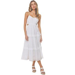 Lulu’s Summertime Babe White Eyelet Embroidered Cutout Midi Dress small boho NWT